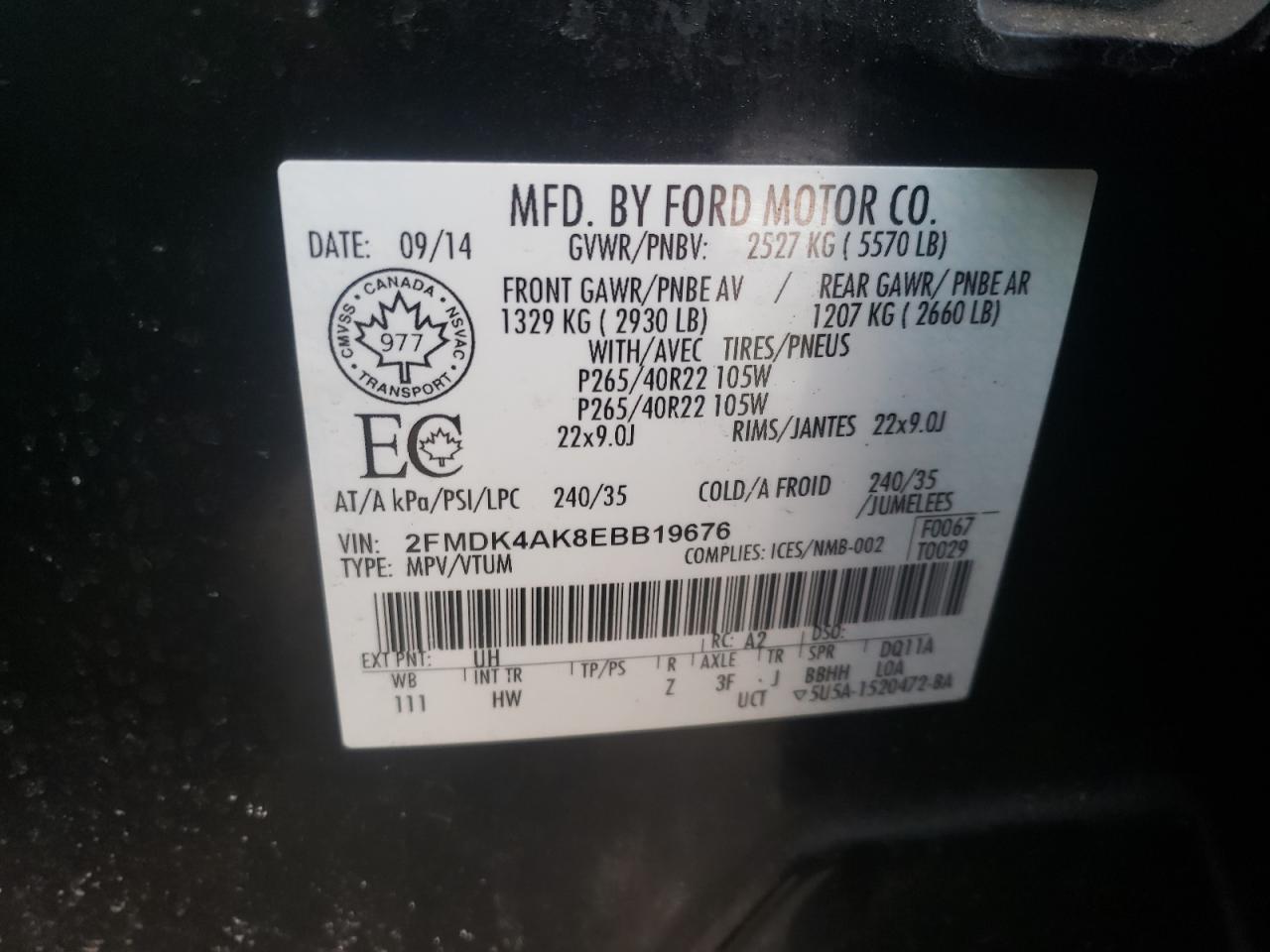Photo 10 from auction – 2014 FORD EDGE SPORT with VIN 2FMDK4AK8EBB19676