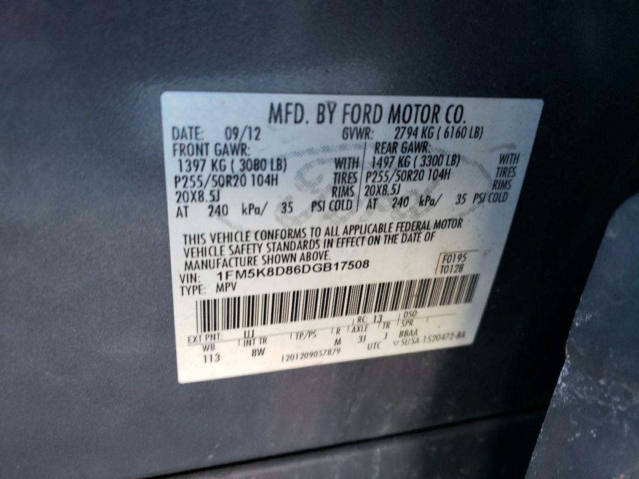 Photo 10 from auction – 2013 FORD EXPLORER X with VIN 1FM5K8D86DGB17508
