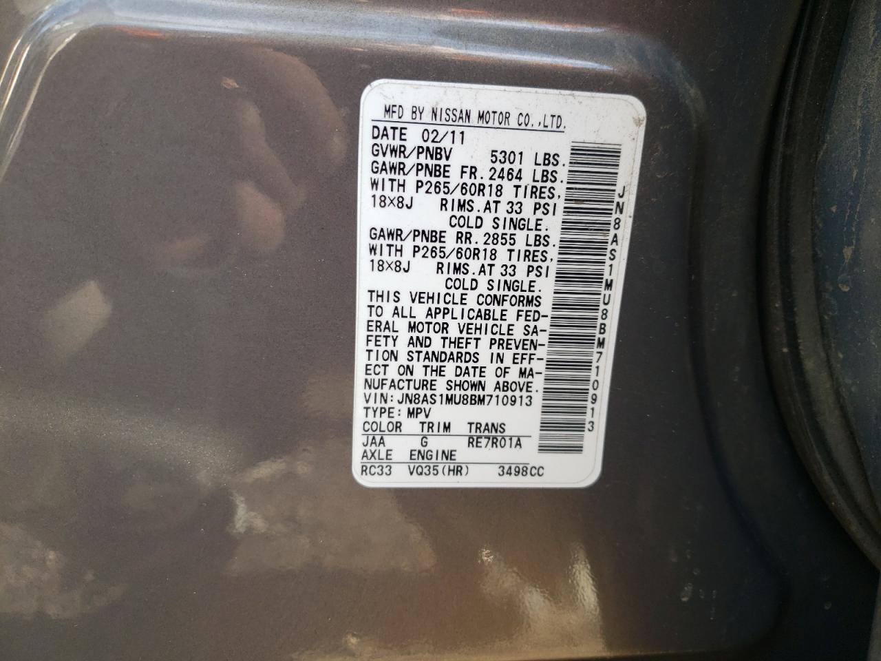 Photo 10 from auction – 2011 INFINITI FX35 with VIN JN8AS1MU8BM710913