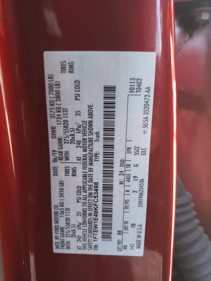 Photo 10 from auction – 2019 FORD F150 SUPER with VIN 1FTEW1E49KFC53498
