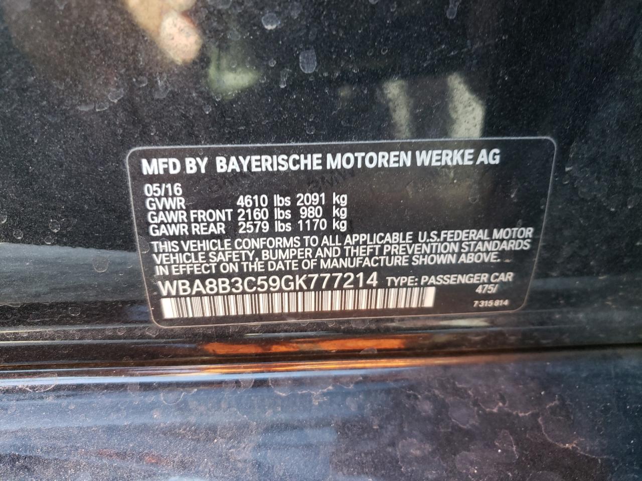 Photo 10 from auction – 2016 BMW 340 I with VIN WBA8B3C59GK777214