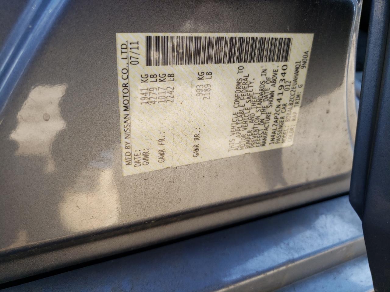 صورة رقم 10 من المزاد - 2012 NISSAN ALTIMA BAS مع VIN 1N4AL2AP2CN419340