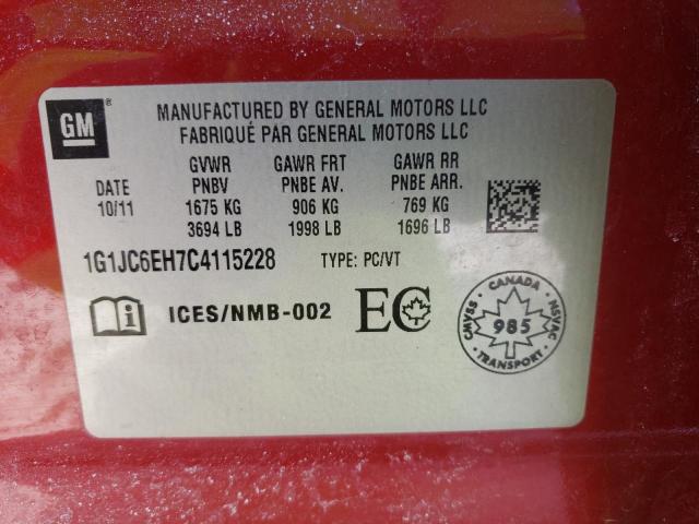 Photo 10 from auction – 2012 CHEVROLET SONIC LT with VIN 1G1JC6EH7C4115228