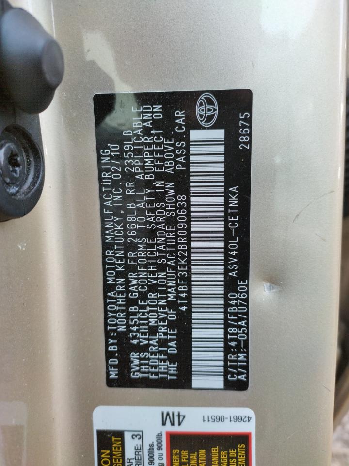 Photo 10 from auction – 2011 TOYOTA CAMRY BASE with VIN 4T4BF3EK2BR090638