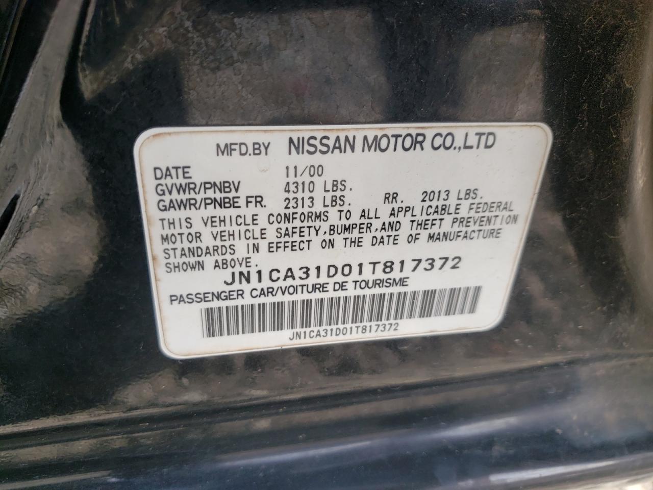 Photo 10 from auction – 2001 NISSAN MAXIMA with VIN JN1CA31D01T817372