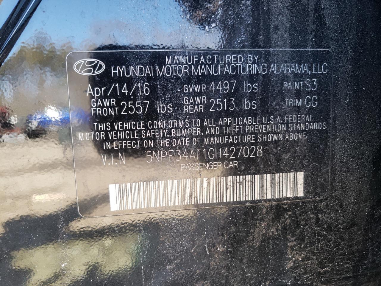 Photo 10 from auction – 2016 HYUNDAI SONATA SPO with VIN 5NPE34AF1GH427028