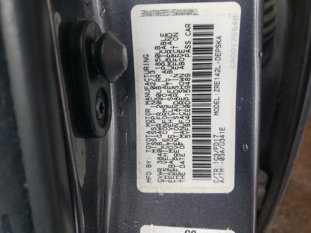 Photo 10 from auction – 2013 TOYOTA COROLLA BA with VIN 5YFBU4EE0DP159489