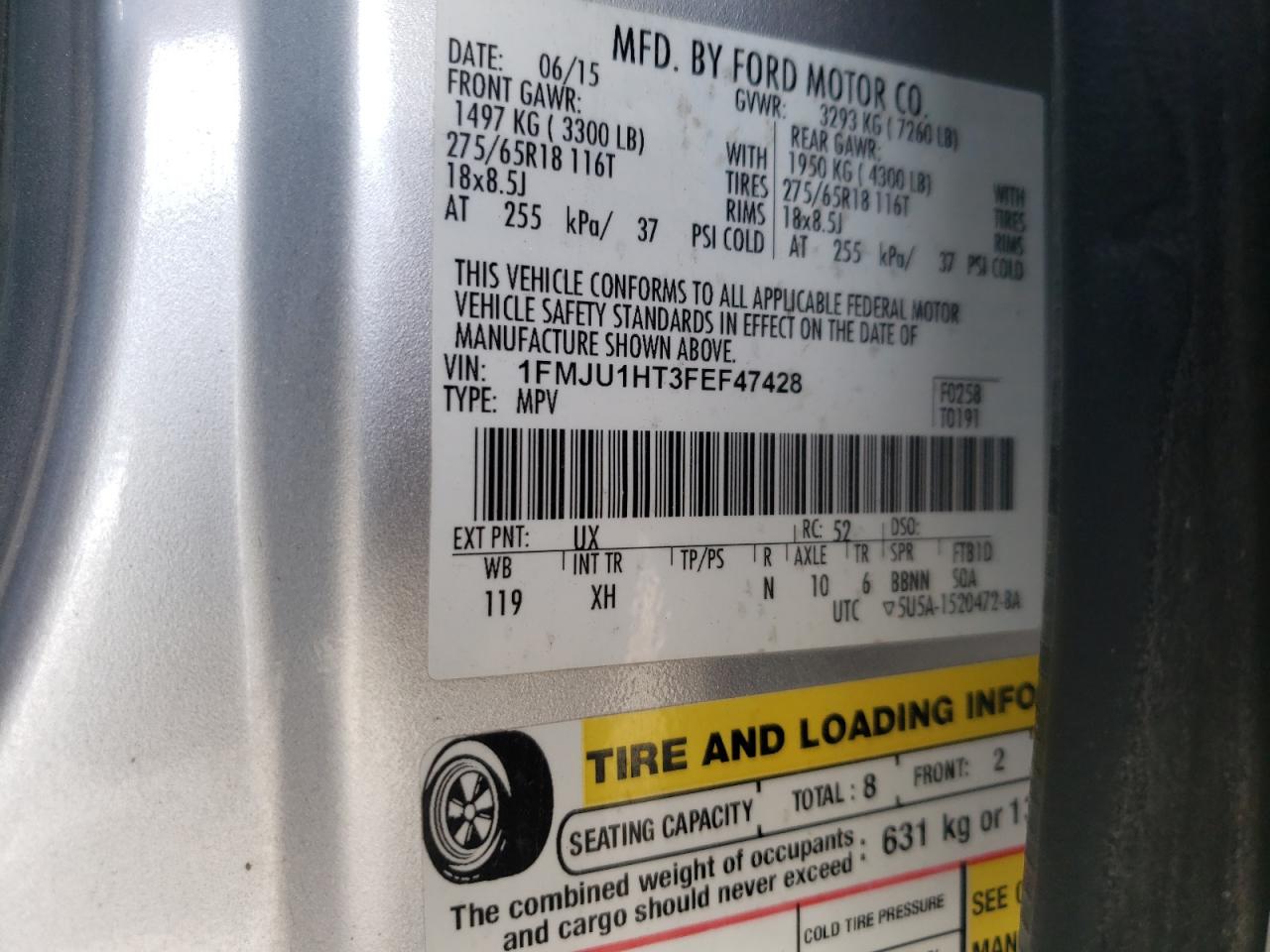 Photo 10 from auction – 2015 FORD EXPEDITION with VIN 1FMJU1HT3FEF47428