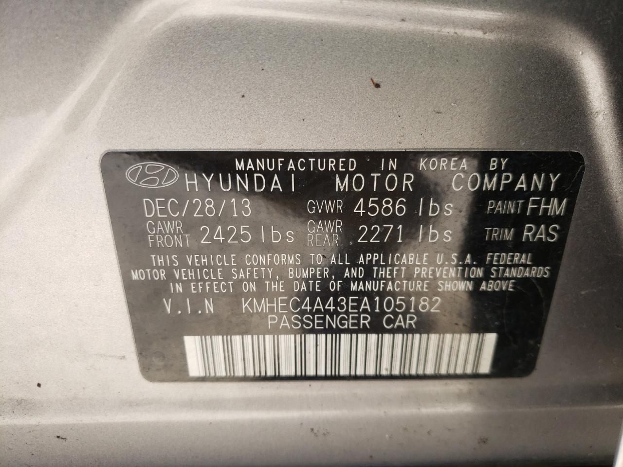 Photo 10 from auction – 2014 HYUNDAI SONATA HYB with VIN KMHEC4A43EA105182