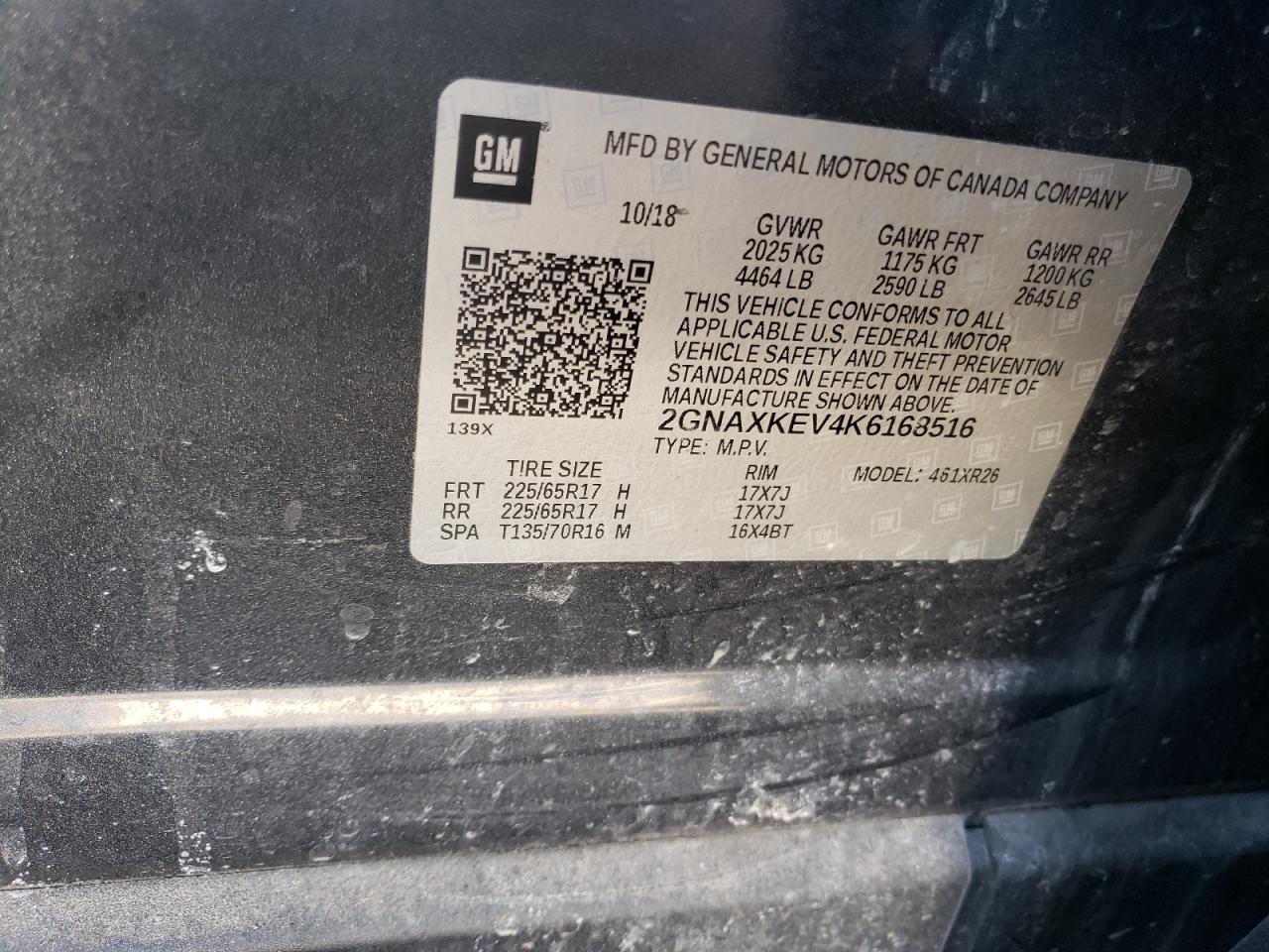 Photo 10 from auction – 2019 CHEVROLET EQUINOX LT with VIN 2GNAXKEV4K6168516