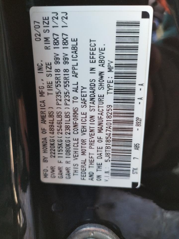 Photo 10 from auction – 2007 ACURA RDX TECHNO with VIN 5J8TB18547A018259