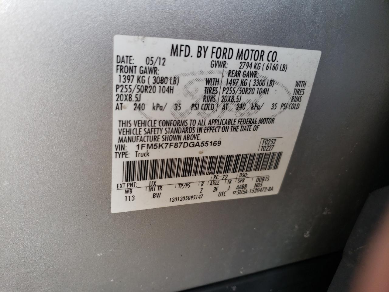Photo 10 from auction – 2013 FORD EXPLORER L with VIN 1FM5K7F87DGA55169