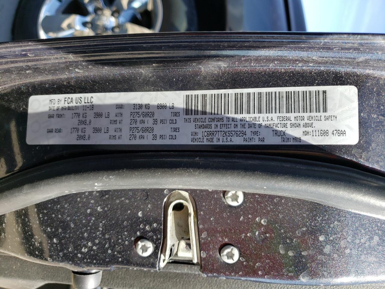 Photo 10 from auction – 2019 RAM 1500 CLASS with VIN 1C6RR7TT2KS576294