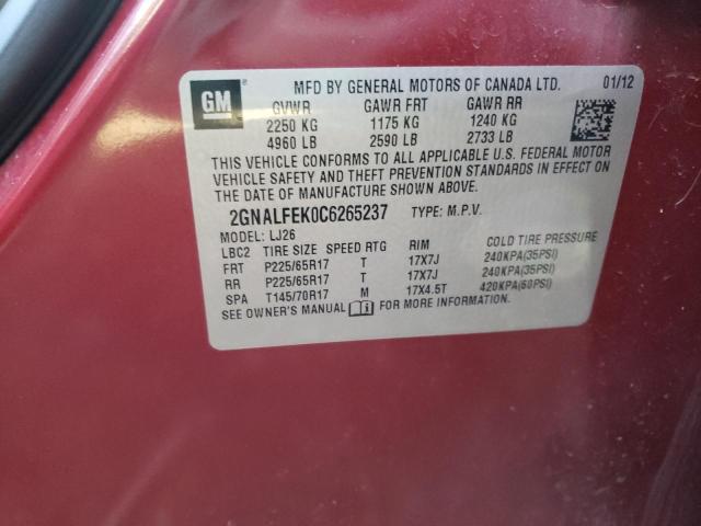 Photo 10 from auction – 2012 CHEVROLET EQUINOX LT with VIN 2GNALFEK0C6265237