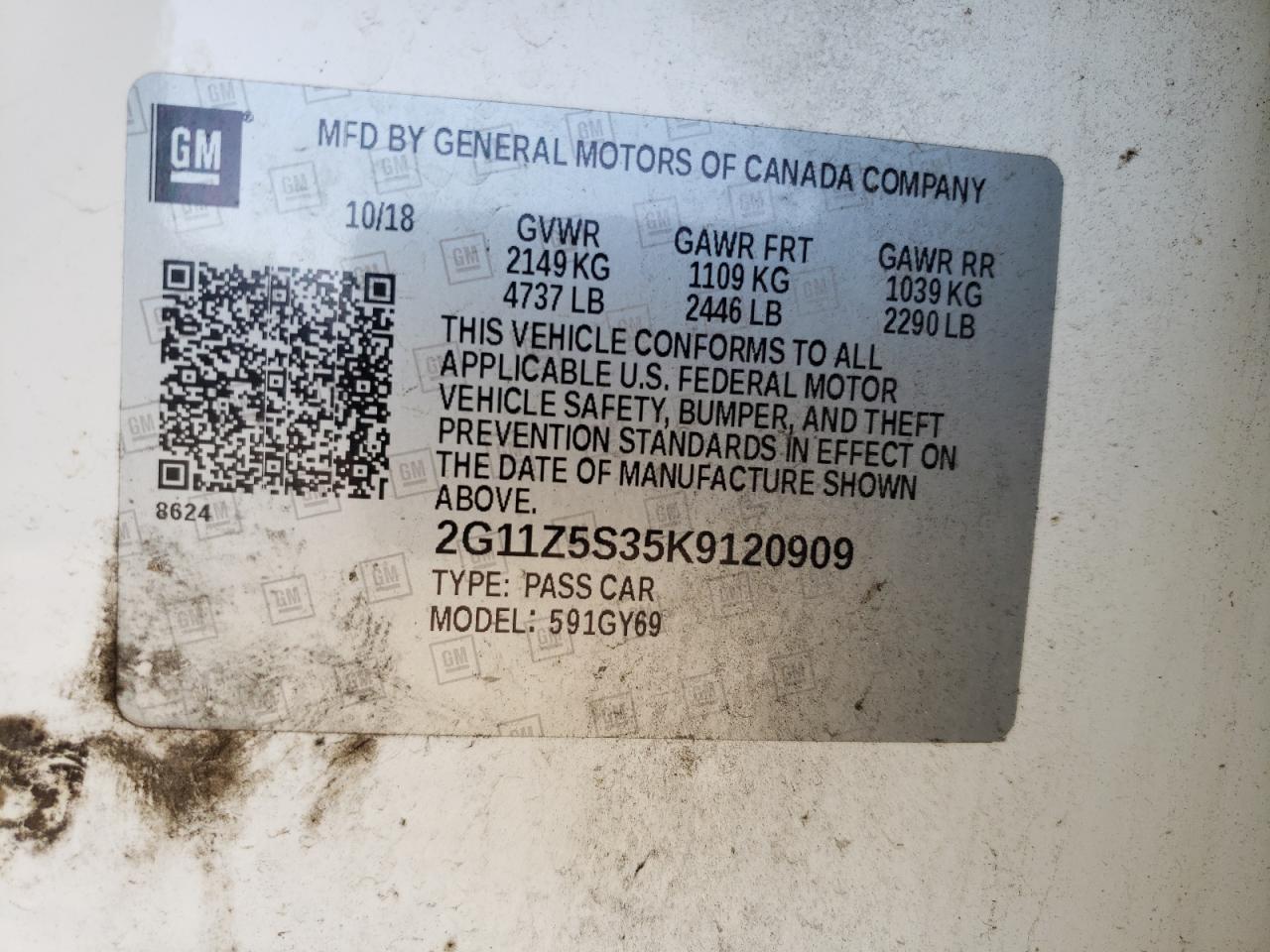 Photo 10 from auction – 2019 CHEVROLET IMPALA LT with VIN 2G11Z5S35K9120909