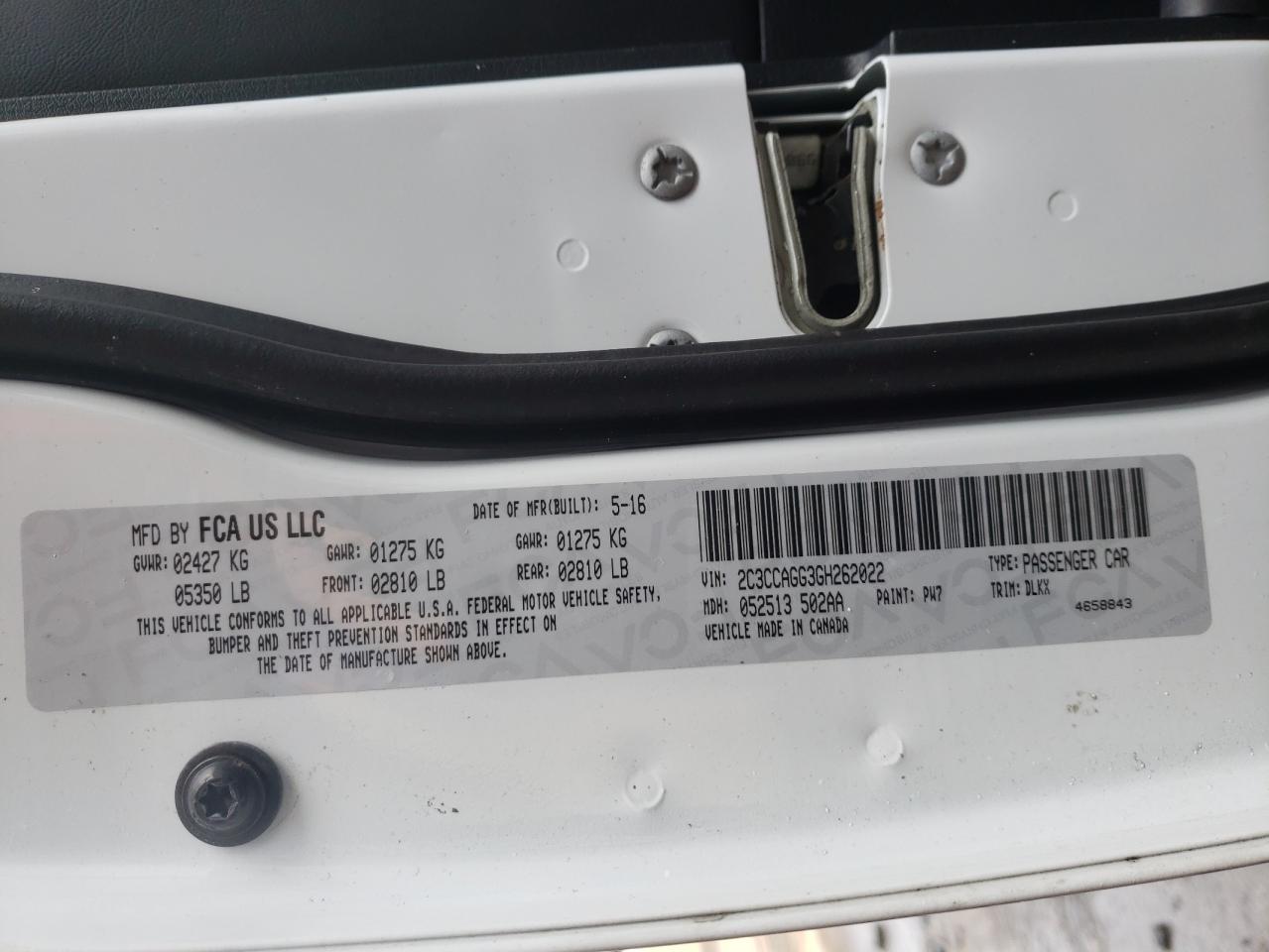 Photo 10 from auction – 2016 CHRYSLER 300 S with VIN 2C3CCAGG3GH262022