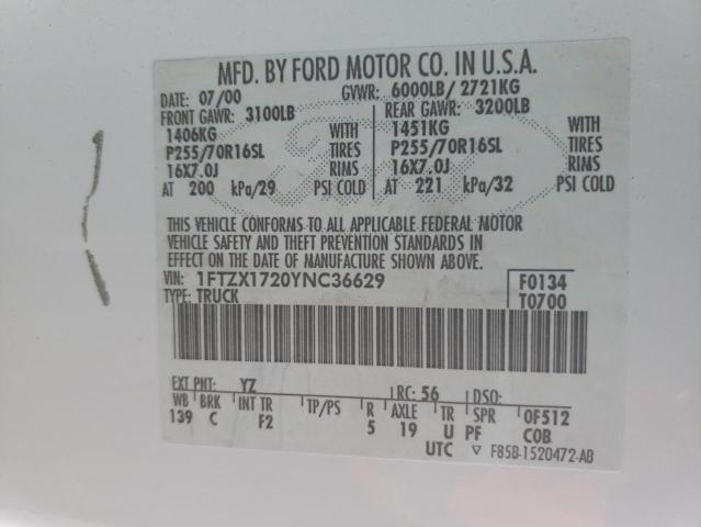Photo 10 from auction – 2000 FORD F-150 with VIN 1FTZX1720YNC36629