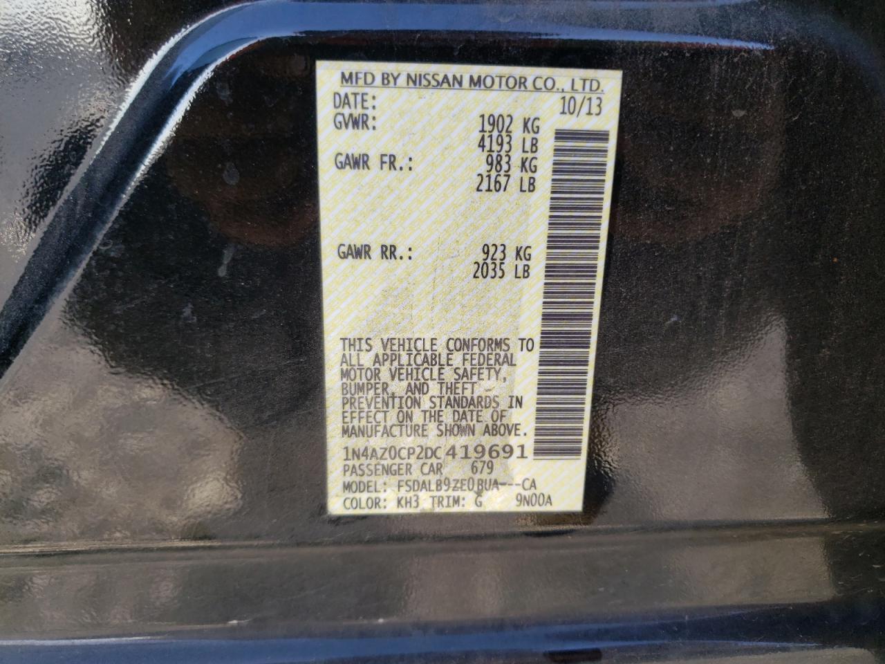 Photo 10 from auction – 2013 NISSAN LEAF with VIN 1N4AZ0CP2DC419691