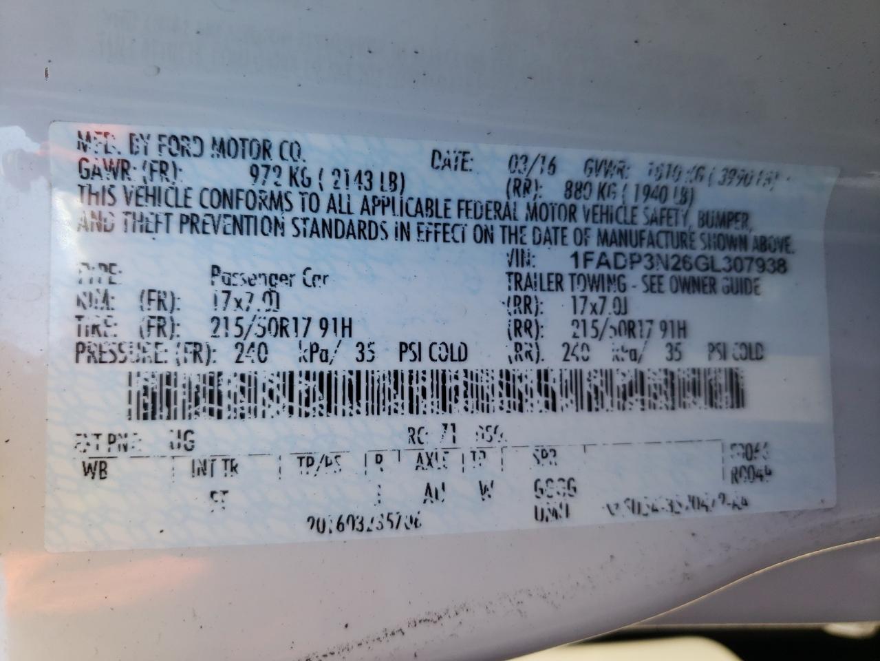 Photo 10 from auction – 2016 FORD FOCUS TITA with VIN 1FADP3N26GL307938