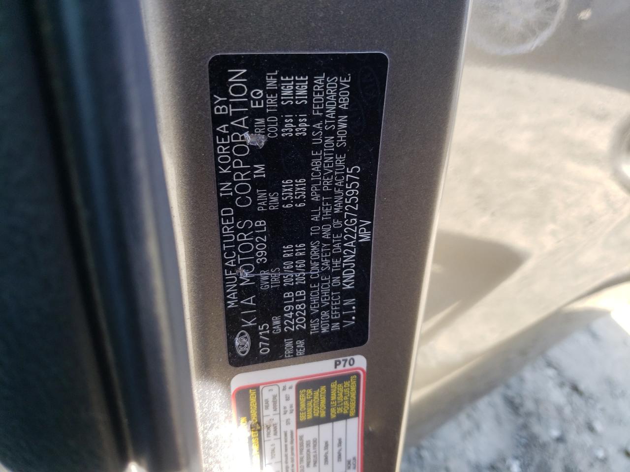 Photo 10 from auction – 2016 KIA SOUL with VIN KNDJN2A22G7259575