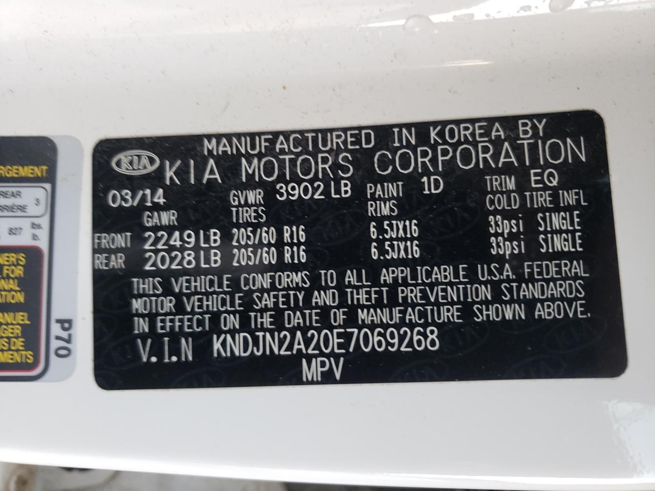 Photo 10 from auction – 2014 KIA SOUL with VIN KNDJN2A20E7069268