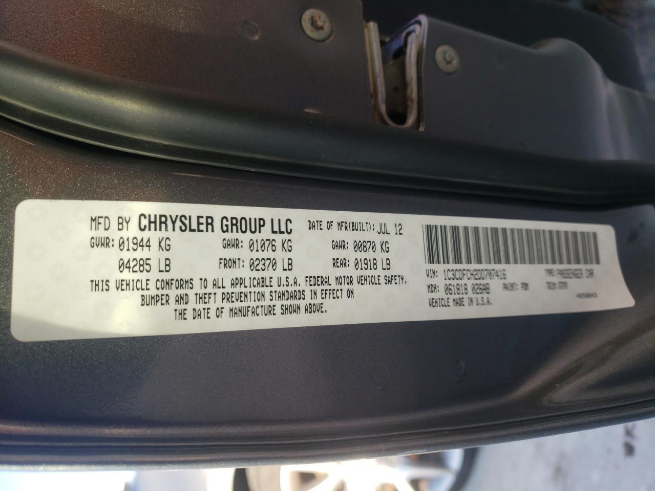 Photo 10 from auction – 2013 DODGE DART LIMIT with VIN 1C3CDFCH2DD707416