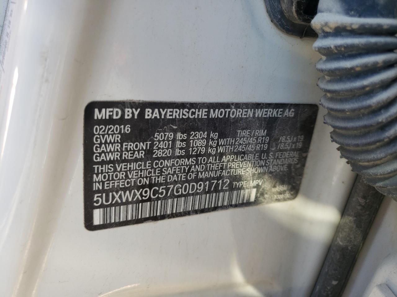 Photo 10 from auction – 2016 BMW X3 XDRIVE2 with VIN 5UXWX9C57G0D91712