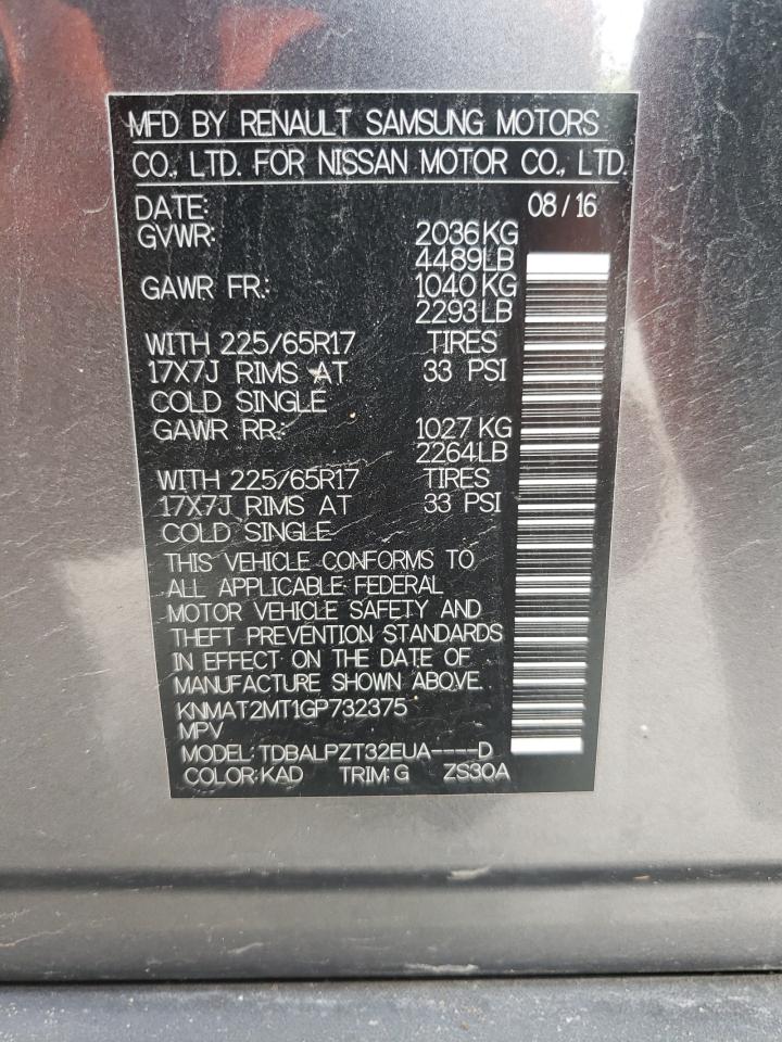 Photo 10 from auction – 2016 NISSAN ROGUE S with VIN KNMAT2MT1GP732375