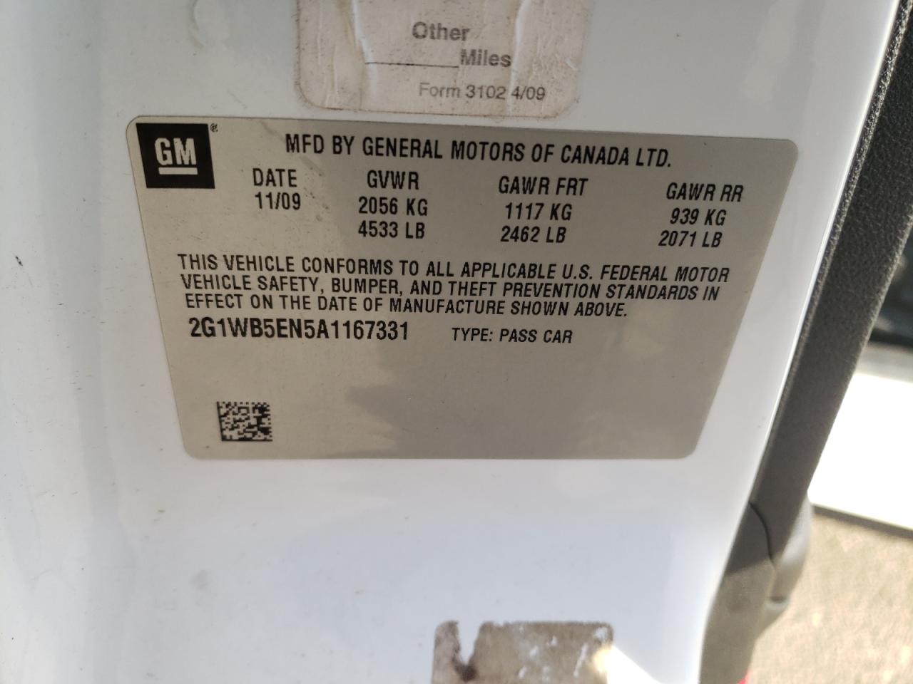 Photo 10 from auction – 2010 CHEVROLET IMPALA LT with VIN 2G1WB5EN5A1167331