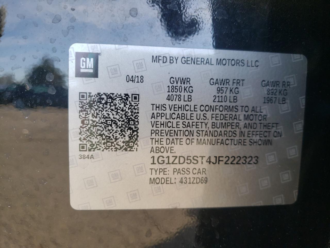 Photo 10 from auction – 2018 CHEVROLET MALIBU LT with VIN 1G1ZD5ST4JF222323