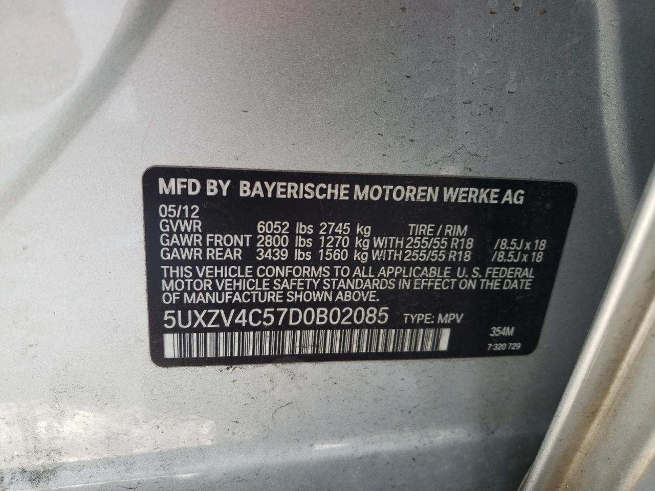Photo 10 from auction – 2013 BMW X5 XDRIVE3 with VIN 5UXZV4C57D0B02085
