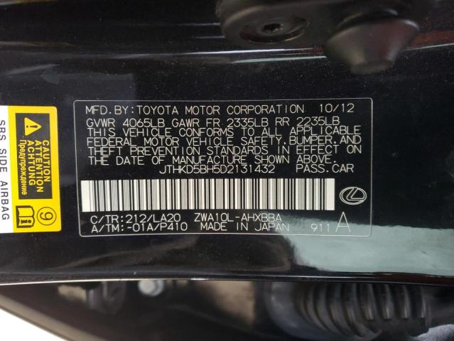 Photo 10 from auction – 2013 LEXUS CT 200 with VIN JTHKD5BH5D2131432