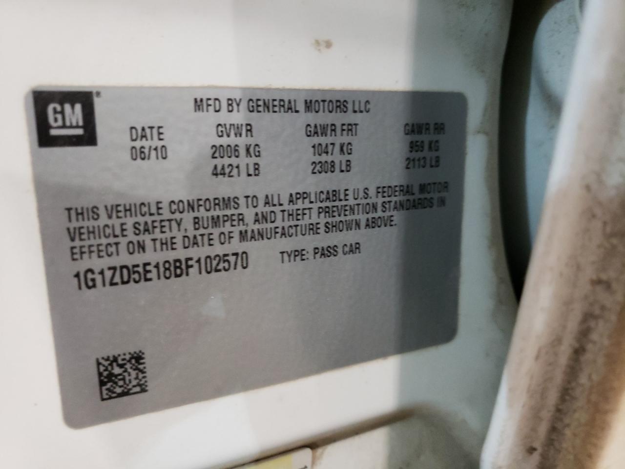 Photo 10 from auction – 2011 CHEVROLET MALIBU 2LT with VIN 1G1ZD5E18BF102570
