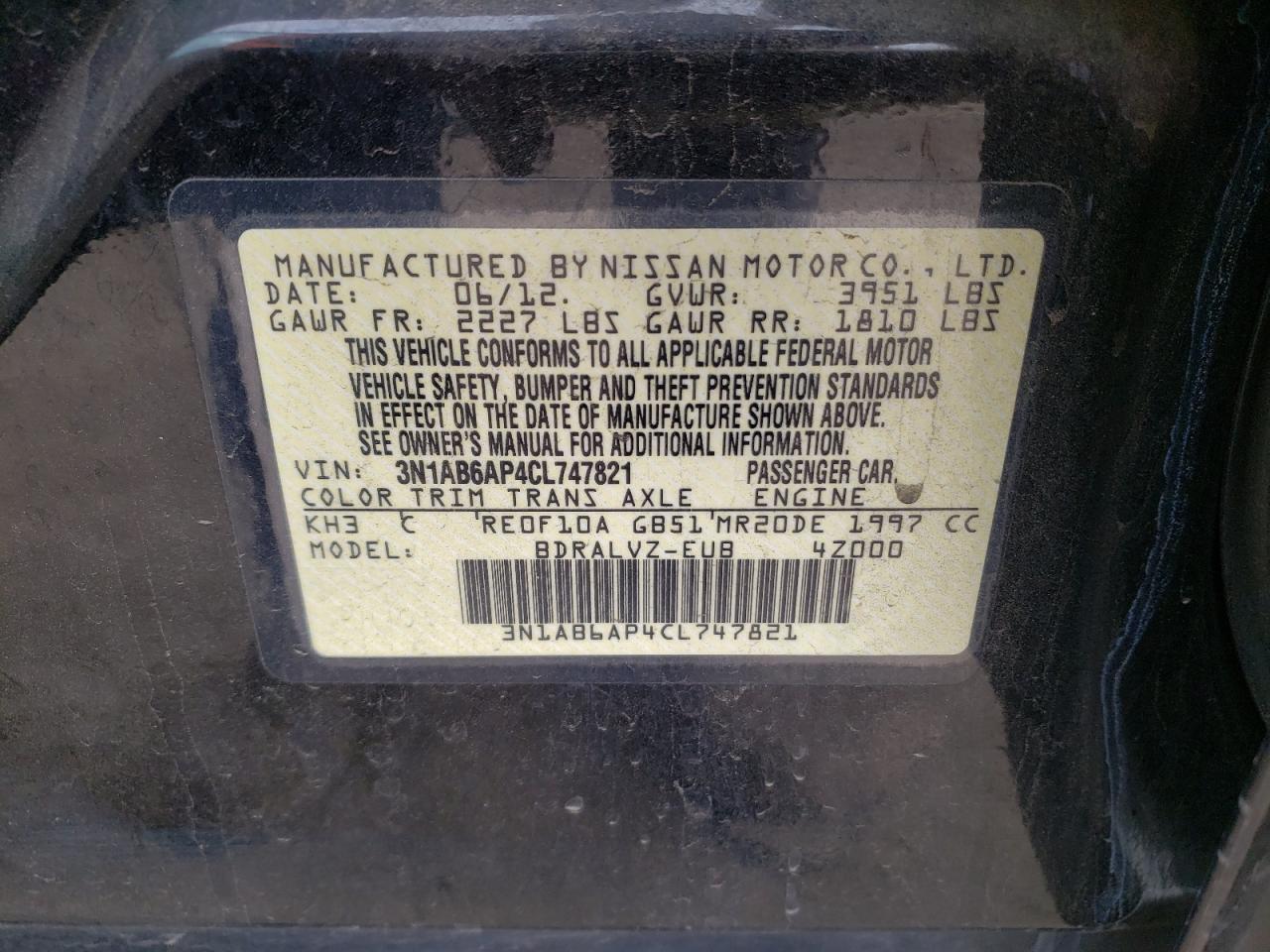 Photo 10 from auction – 2012 NISSAN SENTRA 2.0 with VIN 3N1AB6AP4CL747821
