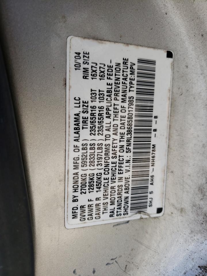 Photo 10 from auction – 2005 HONDA ODYSSEY EX with VIN 5FNRL38685B017985