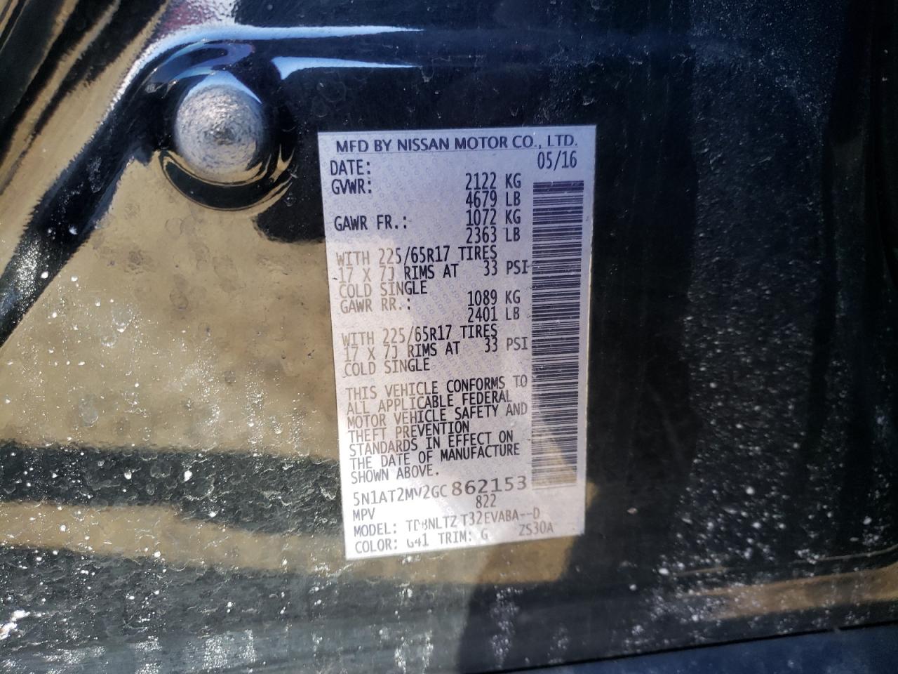Photo 10 from auction – 2016 NISSAN ROGUE S with VIN 5N1AT2MV2GC862153