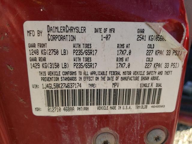 Photo 10 from auction – 2007 JEEP LIBERTY LI with VIN 1J4GL58K27W637174
