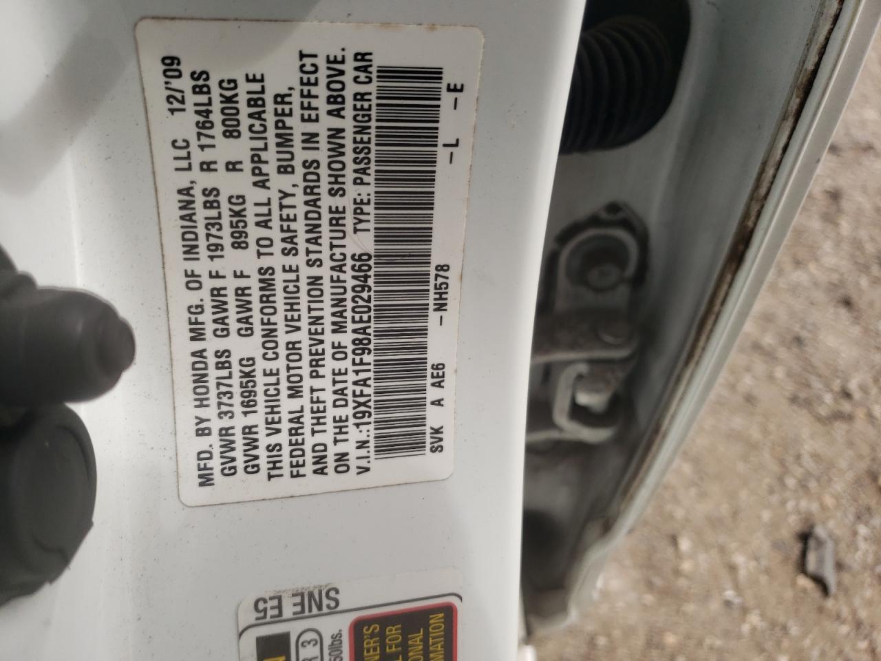 Photo 10 from auction – 2010 HONDA CIVIC EXL with VIN 19XFA1F98AE029466