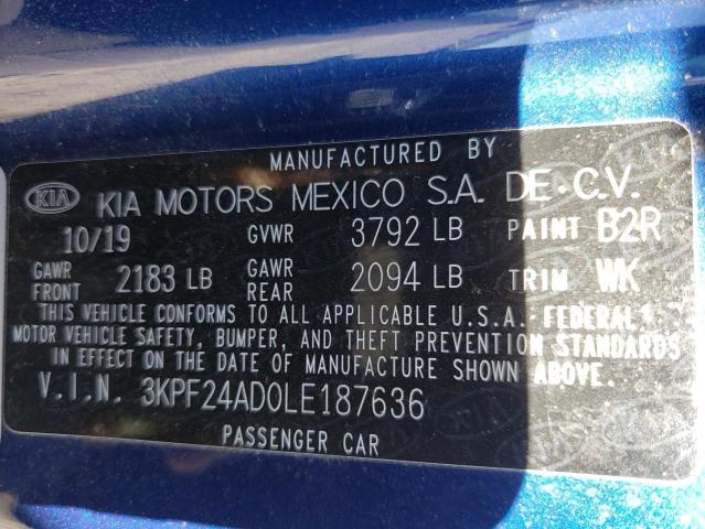Photo 10 from auction – 2020 KIA FORTE FE with VIN 3KPF24AD0LE187636