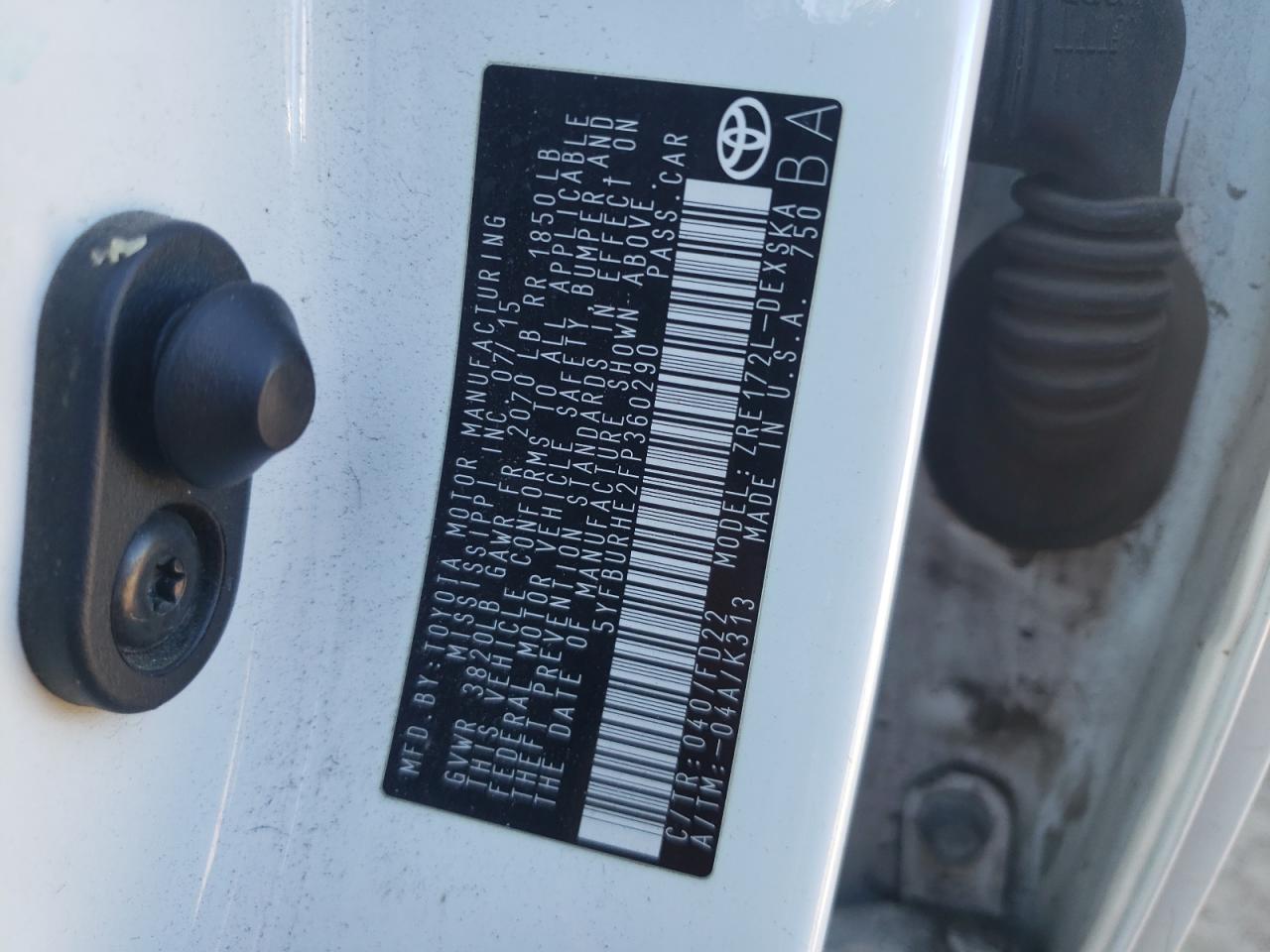 Photo 10 from auction – 2015 TOYOTA COROLLA L with VIN 5YFBURHE2FP360290