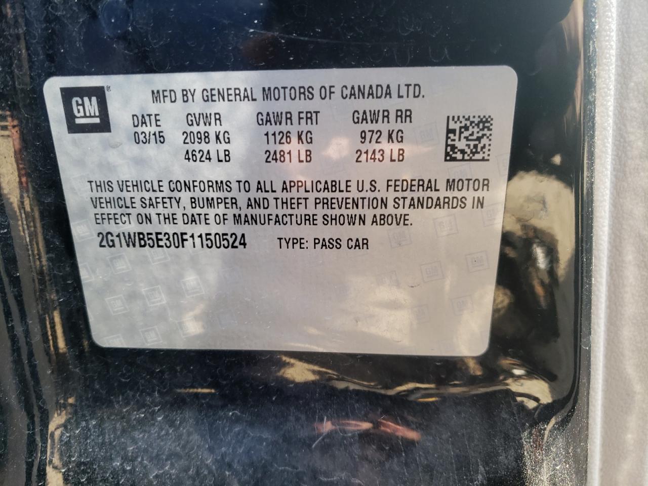Photo 10 from auction – 2015 CHEVROLET IMPALA LIM with VIN 2G1WB5E30F1150524