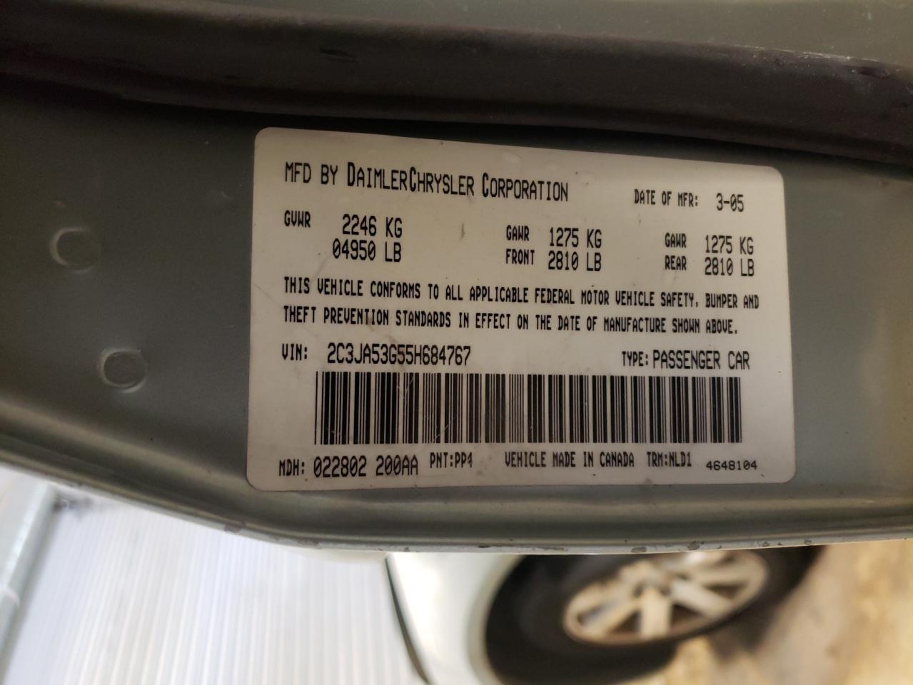 Photo 10 from auction – 2005 CHRYSLER 300 TOURIN with VIN 2C3JA53G55H684767