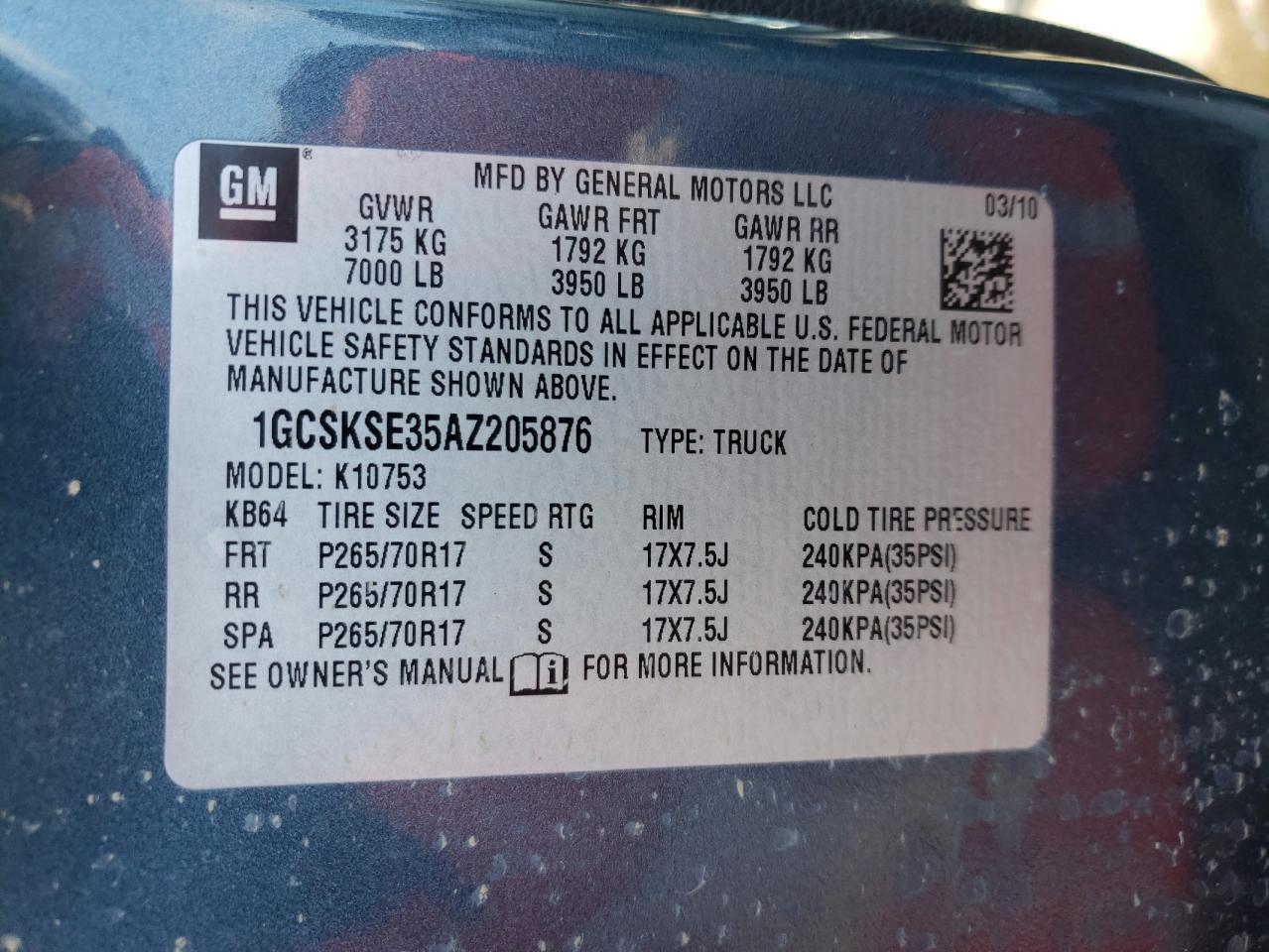 Photo 10 from auction – 2010 CHEVROLET SILVERADO with VIN 1GCSKSE35AZ205876