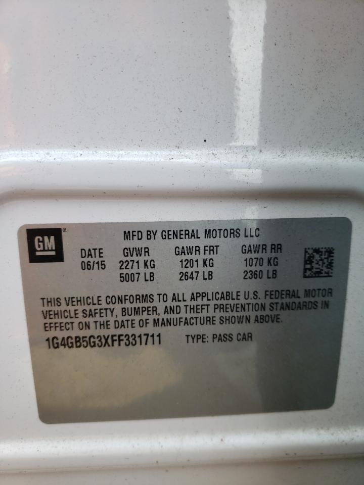 Photo 10 from auction – 2015 BUICK LACROSSE with VIN 1G4GB5G3XFF331711