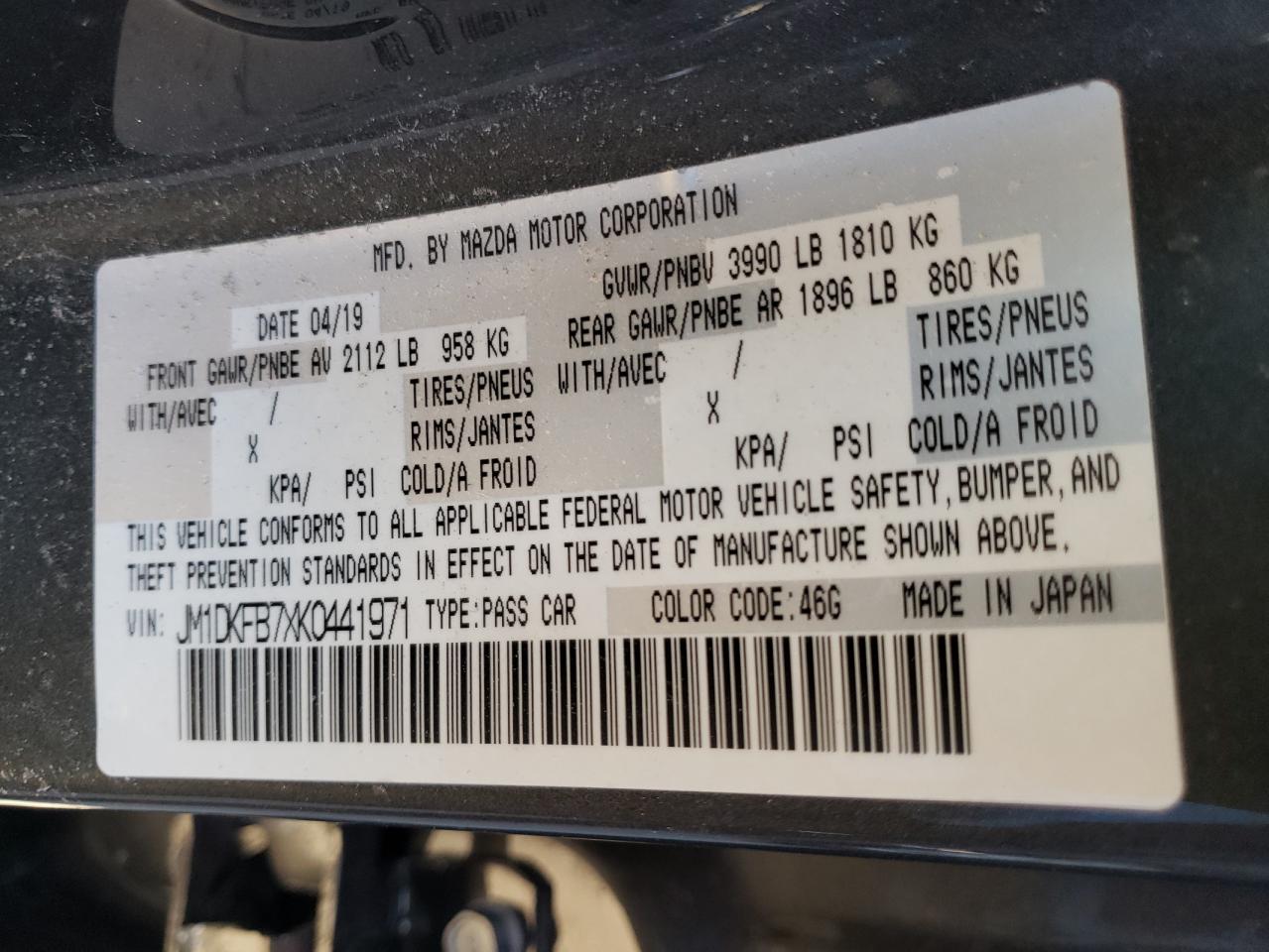 Photo 10 from auction – 2019 MAZDA CX-3 SPORT with VIN JM1DKFB7XK0441971