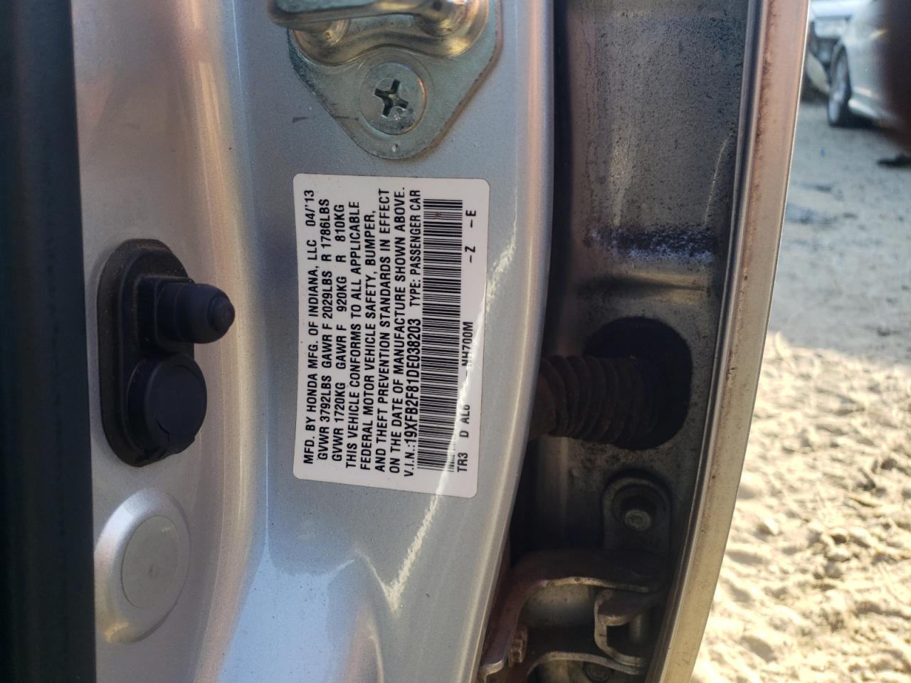 Photo 10 from auction – 2013 HONDA CIVIC EX with VIN 19XFB2F81DE038203