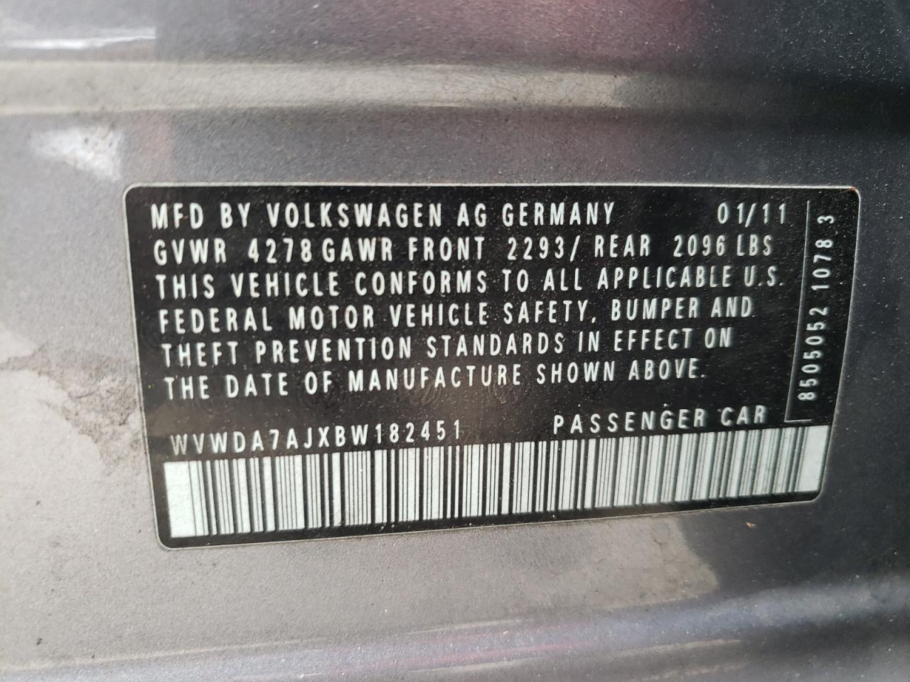 Photo 10 from auction – 2011 VOLKSWAGEN GOLF with VIN WVWDA7AJXBW182451