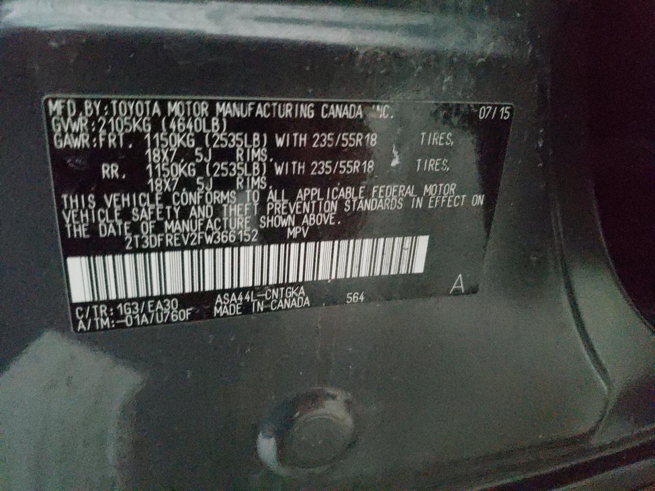 Photo 10 from auction – 2015 TOYOTA RAV4 LIMIT with VIN 2T3DFREV2FW366152