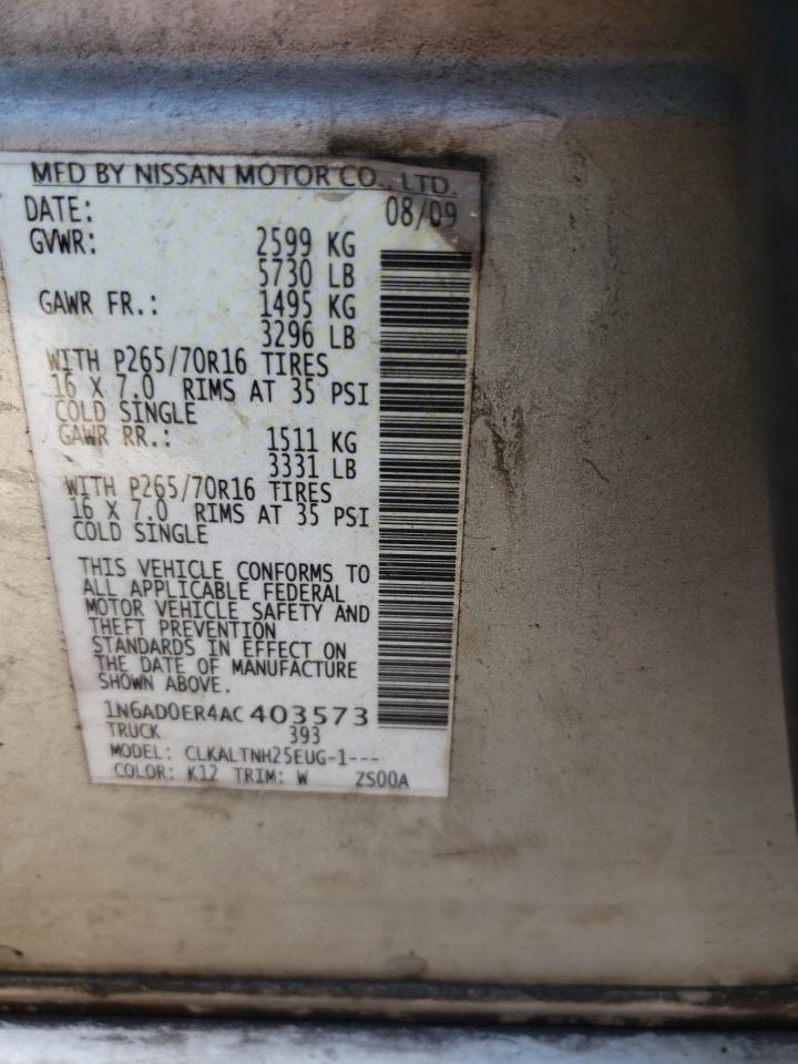 Photo 10 from auction – 2010 NISSAN FRONTIER C with VIN 1N6AD0ER4AC403573