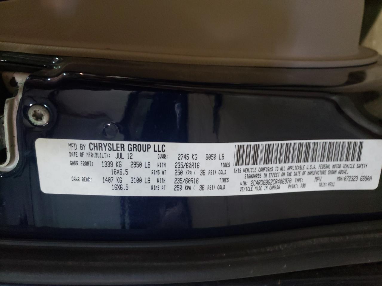 صورة رقم 10 من المزاد - 2012 DODGE GRAND CARA مع VIN 2C4RDGBG2CR406970